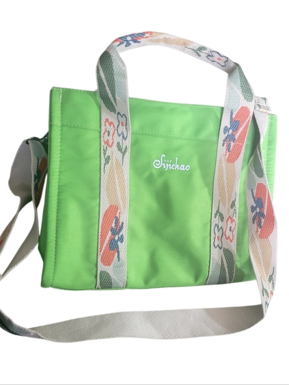 Sijichao Lime Green Floral Strap Crossbody Tote Bag 11x9